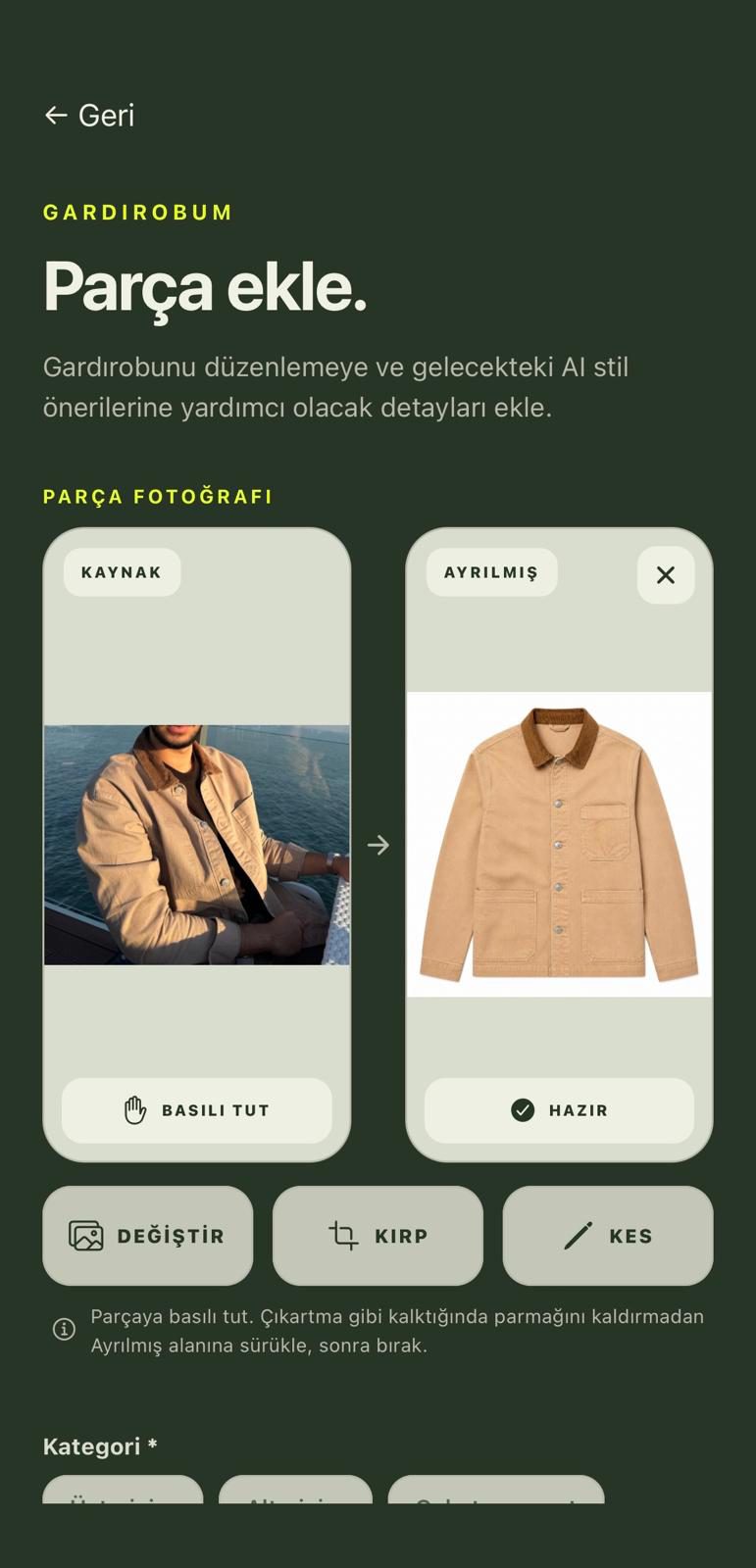 Parça ekleme: fotoğraftan ayrılmış kıyafet